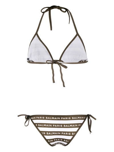 Shop Balmain Logo-print Bikini Set In White
