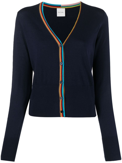 Shop Paul Smith Stripe-detailing Merino Wool Cardigan In Blue