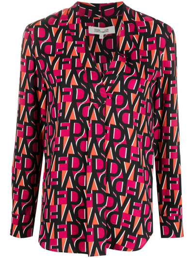 Shop Diane Von Furstenberg Monogram-print Long-sleeve Blouse In Pink