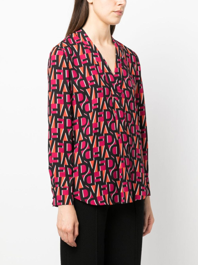 Shop Diane Von Furstenberg Monogram-print Long-sleeve Blouse In Pink