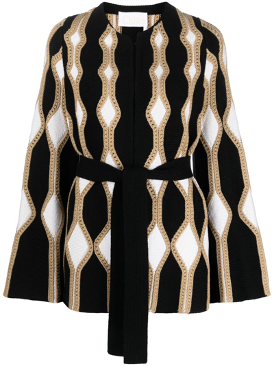 Shop Chloé Intarsia-knit Belted Cardigan In Black