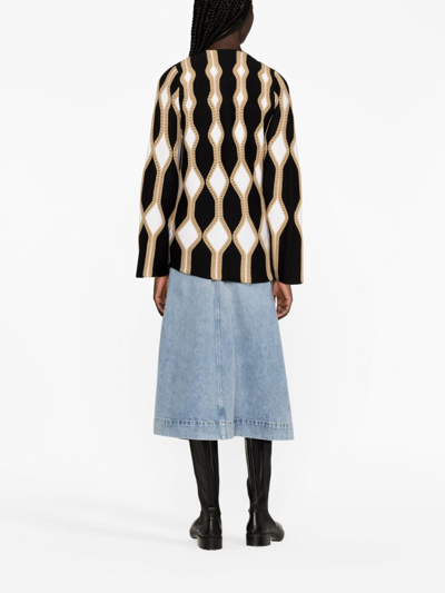 Chloé Renaissance Intarsia Cardigan With Self-tie Belt In Black