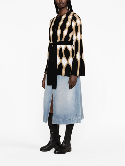 Chloé Renaissance Intarsia Cardigan With Self-tie Belt In Black