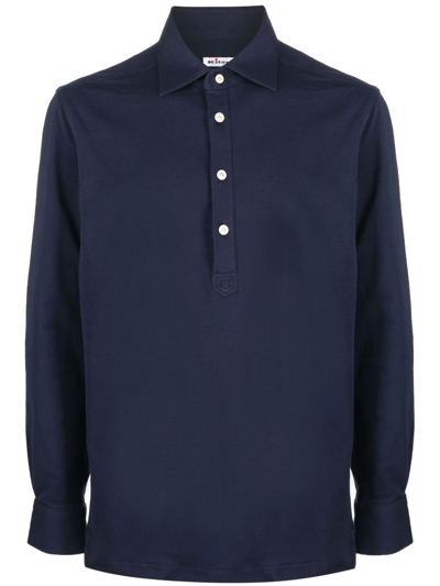 Shop Kiton Long-sleeve Cotton-blend Polo Shirt In Blue