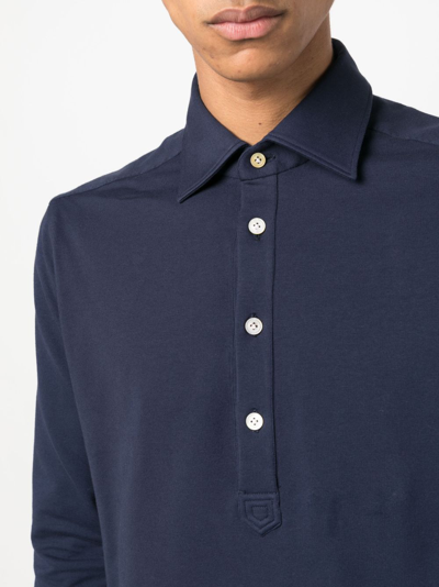 Shop Kiton Long-sleeve Cotton-blend Polo Shirt In Blue