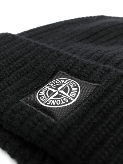 Shop Stone Island Logo-patch Ribbed Beanie In Black