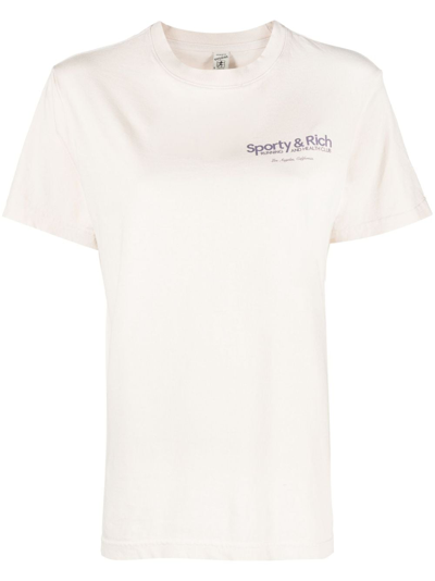 Shop Sporty And Rich Logo-print Cotton T-shirt In Neutrals