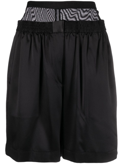 Shop Alexander Wang Layered Silk-charmeuse Boxer Shorts In Black