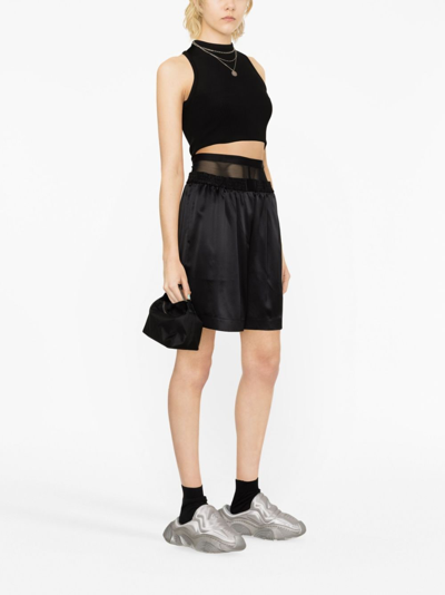 Shop Alexander Wang Layered Silk-charmeuse Boxer Shorts In Black