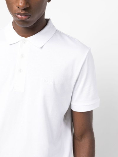 Shop Hugo Boss Logo-embroidered Cotton Polo Shirt In White