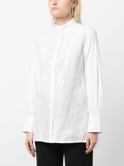 Shop Shiatzy Chen Lace-detailing Long-sleeve Shirt In White