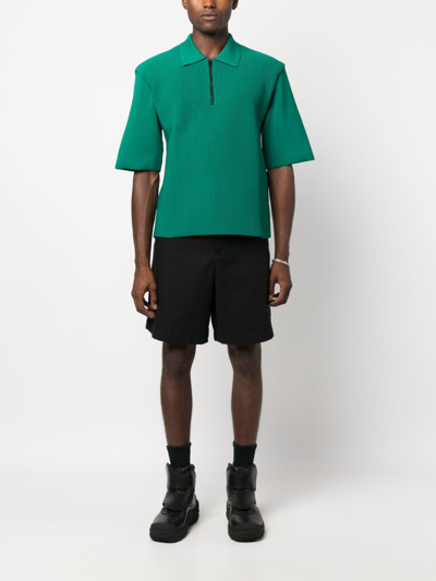 Shop Amomento Half-zip Ribbed Polo Shirt In Green