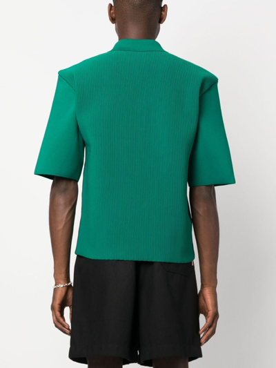 Shop Amomento Half-zip Ribbed Polo Shirt In Green