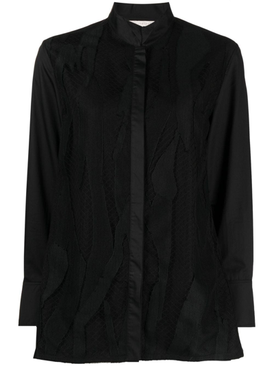 Shop Shiatzy Chen Lace-detailing Long-sleeve Shirt In Black