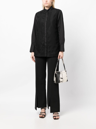 Shop Shiatzy Chen Lace-detailing Long-sleeve Shirt In Black