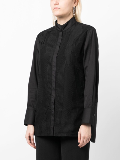 Shop Shiatzy Chen Lace-detailing Long-sleeve Shirt In Black