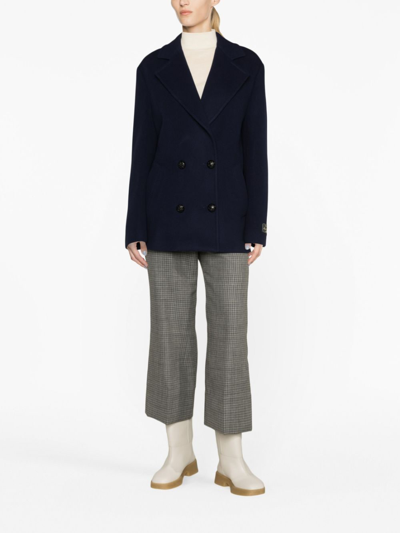 Msgm Double-breasted Logo-patch Jacket In Blue