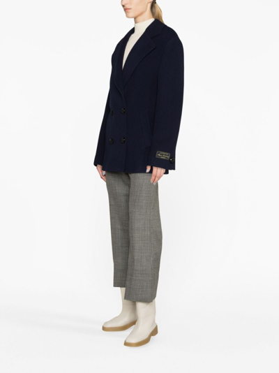 Msgm Double-breasted Logo-patch Jacket In Blue