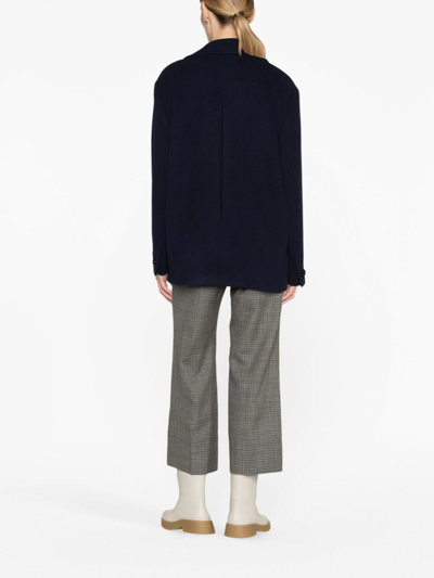 Msgm Double-breasted Logo-patch Jacket In Blue