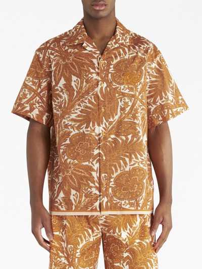 Etro Logo-embroidered Cotton Shirt In Neutrals