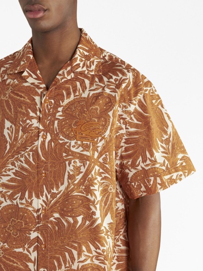 Shop Etro Logo-embroidered Cotton Shirt In Neutrals