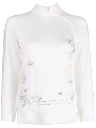 Shop Shiatzy Chen Renascent Collection Floral-print Jumper In White