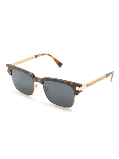 Versace Logo-detailing Square-frame Sunglasses In Brown