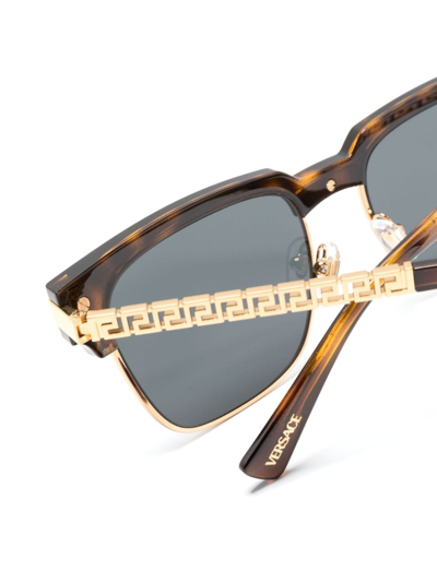Versace Logo-detailing Square-frame Sunglasses In Brown