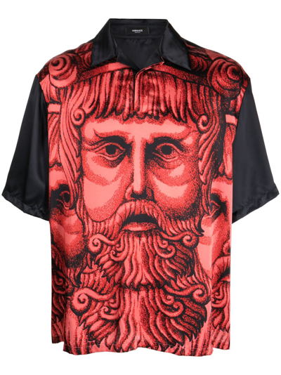 Shop Versace Mask-print Satin-crepe Shirt In Red