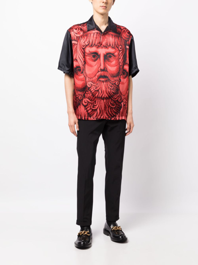 Shop Versace Mask-print Satin-crepe Shirt In Red