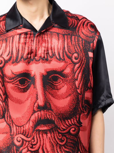 Shop Versace Mask-print Satin-crepe Shirt In Red