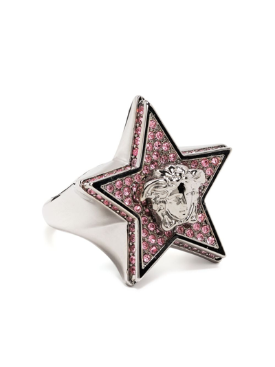Shop Versace Medusa Head Star-shaped Ring In Silver