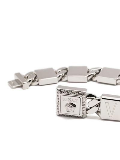 Shop Versace Logo-plaque Chain Bracelet In Silver