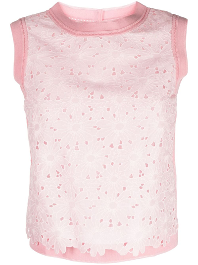 Shop Shiatzy Chen Lace-detailing Cotton Top In Pink