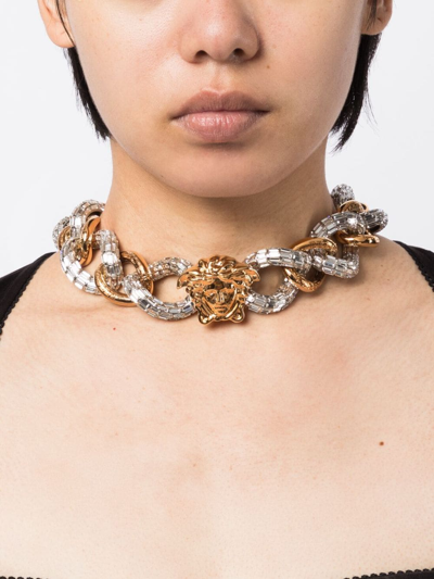 Shop Versace Crystal-embellished Choker Necklace In Gold