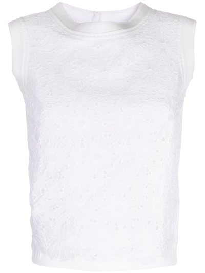 Shop Shiatzy Chen Lace-detailing Sleeveless Vest In White