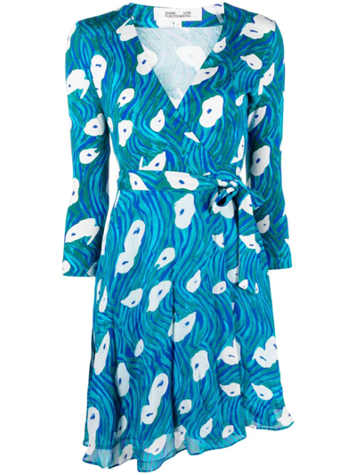 Shop Diane Von Furstenberg Graphic-print Silk Wrap Dress In Blue