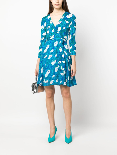 Shop Diane Von Furstenberg Graphic-print Silk Wrap Dress In Blue
