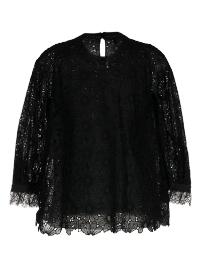 Shop Shiatzy Chen Lace-detailing Cotton Blouse In Black
