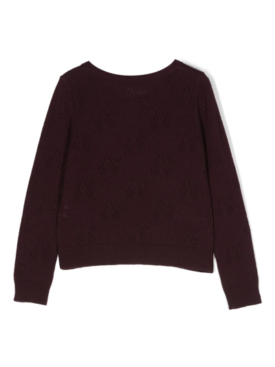 Shop Bonpoint Pointelle-knit Cashmere Cardigan In Purple