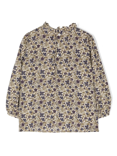 Shop Bonpoint Floral-print Cotton Blouse In Neutrals