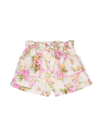 Shop Zimmermann Floral-print Cotton Shorts In Neutrals