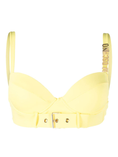 Shop Moschino Logo-plaque Bikini Top In Yellow