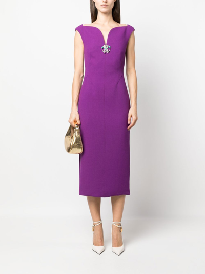 Roberto Cavalli V-neck Pencil Midi Dress In Purple