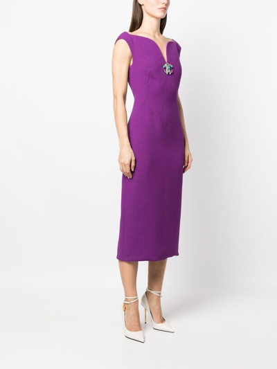 Roberto Cavalli V-neck Pencil Midi Dress In Purple