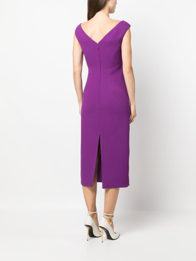 Roberto Cavalli V-neck Pencil Midi Dress In Purple