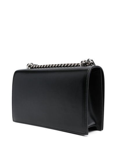 Shop Alexander Mcqueen Jewelled Leather Shoulder Bag In Black