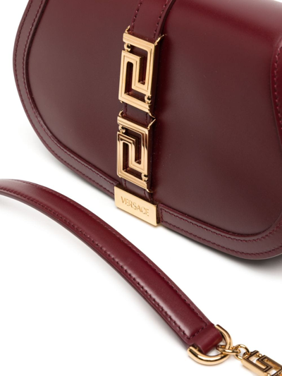 Shop Versace Greca Goddess Leather Shoulder Bag In Red