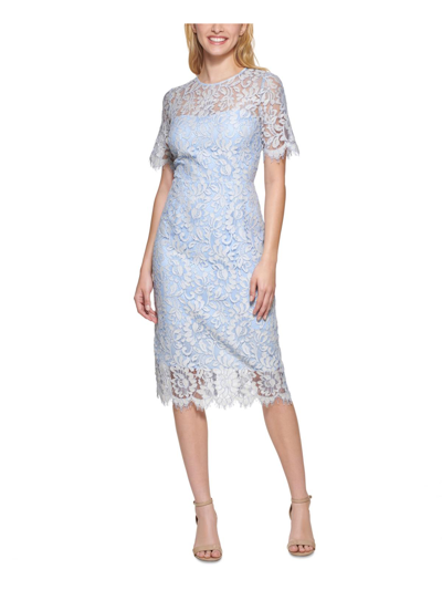 Shop Eliza J Womens Lace Midi Sheath Dress In Blue
