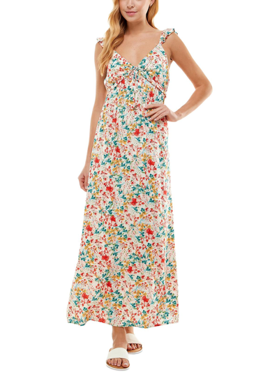 Shop Kingston Grey Juniors Womens Floral Print Long Maxi Dress In Blue